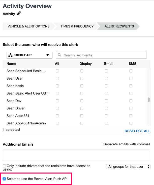 Alert Recipients Screenshot